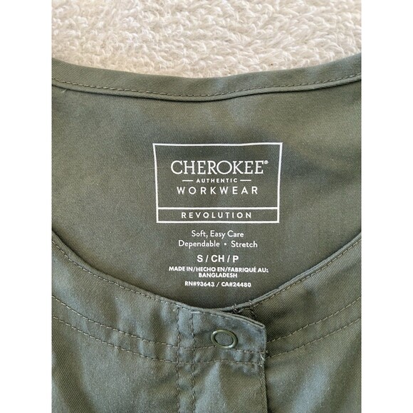 Cherokee Workwear Scrubs Snap Front Jacket Olive Green Size Small Nurse Medical - Picture 4 of 7